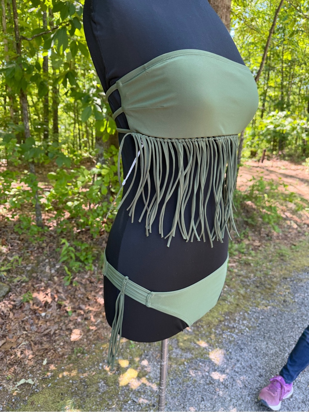 Forever 21 Sage Green Fringe Bandeau Bikini Set